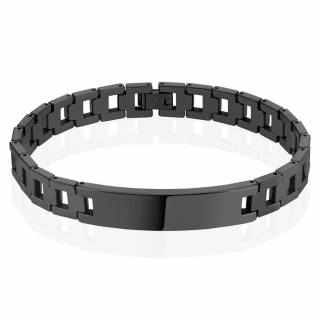Bracelet-gourmette homme noir en tungst�ne � maillon en "Y"