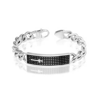 Bracelet gourmettre homme acier � plaque avec croix et points
