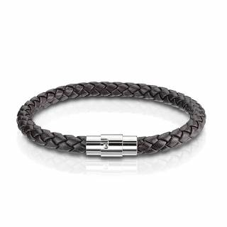 Bracelet homme � tresse similicuir marron et attache inox
