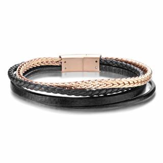 Bracelet homme � tresses de cuir et d'acier cuivr�
