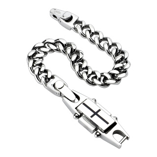 Bracelet homme en acier avec croix sur plaque h�xagonale