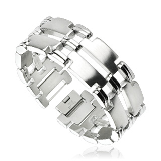 Bracelet homme en acier � deux rang�es de plaques