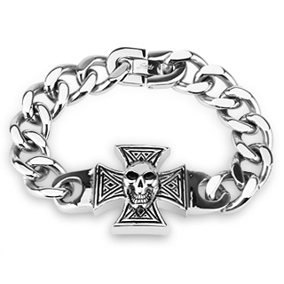 Bracelet homme acier � croix de malte avec crane