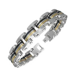 Bracelet homme acier � lamelles 3 tons