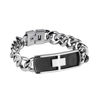 Bracelet homme acier � plaque avec grilles noires