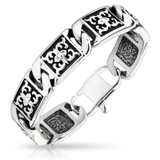 Bracelet homme acier � plaquettes grav�es et vieillies
