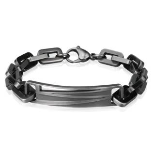 Bracelet homme acier anthracite avec plaque ajour�e � reliefs zigzag