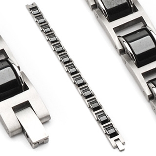 Bracelet homme acier avec cylindres laqu�s noir