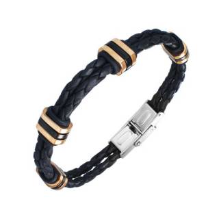 Bracelet homme acier avec tresse similicuir