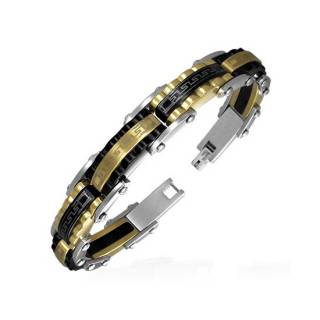 Bracelet homme acier bicolore � gravures