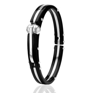 Bracelet rigide homme acier Black Silver