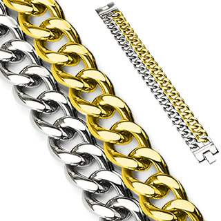 Bracelet homme acier Duo dor� et argent�