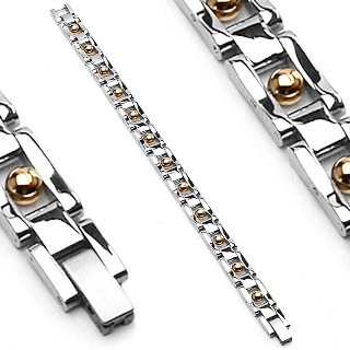 Bracelet homme acier et billes plaqu�es or