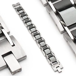 Bracelet homme acier et plaques laqu�es noir