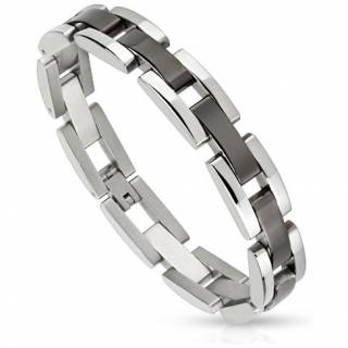 Bracelet homme acier � liens rectangulaires noirs