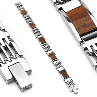 Bracelet homme acier marron et silver