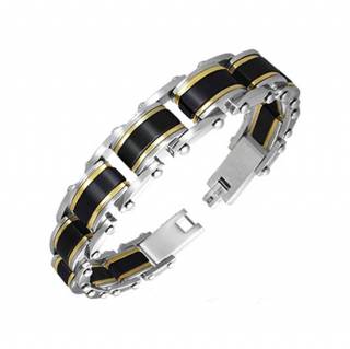 Bracelet homme acier noir, dor� et argent�