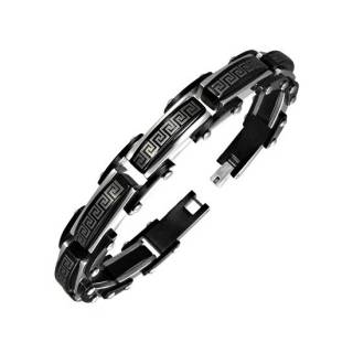 Bracelet homme acier noir et argent� � motif labyrinth