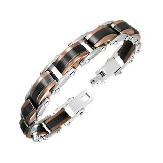 Bracelet homme acier noir, marron et argent�