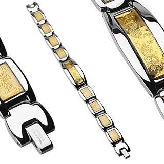 Bracelet homme acier plaqu� or � motifs dragon