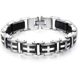 Bracelet homme acier � segments croix