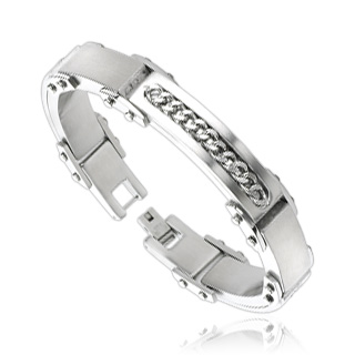 Bracelet homme acier semi-rigide avec insert figaro