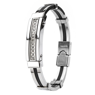 Bracelet homme acier serti de pierres claires