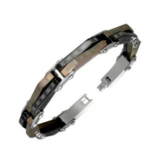 Bracelet homme acier 2 tons � motif lozanges