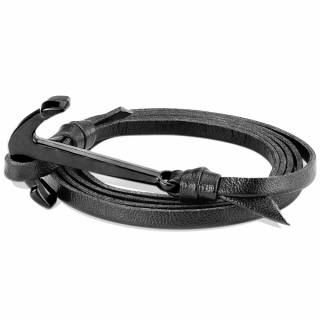 Bracelet homme attache ancre marine � bande de cuir