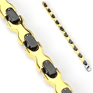 Bracelet homme en acier � maillons dor�s en X et jointures noires