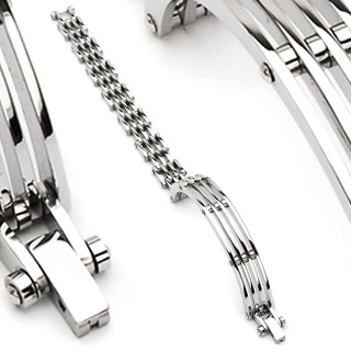 Bracelet homme cha�ne et demi cercle acier