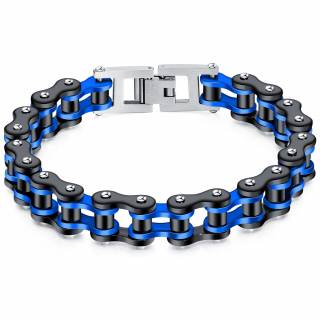 Bracelet homme chaine m�canique acier - Noir et bleu