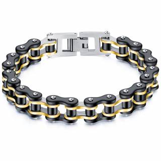 Bracelet homme chaine m�canique acier - Noir et dor�