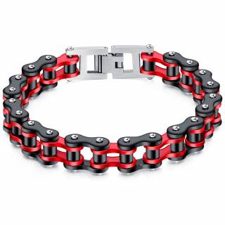 Bracelet homme chaine m�canique acier - Rouge et Noir