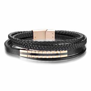 Bracelet homme cuir � assemblage dentel� en acier