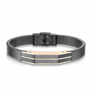 Bracelet homme cuir � �l�gant assemblage de plaques d'acier