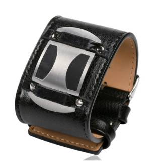 Bracelet homme cuir � plaque avec motifs g�om�triques