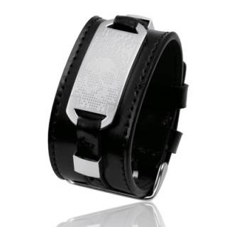 Bracelet homme cuir � plaque t�te de mort