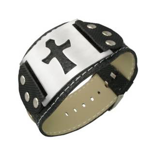 Bracelet homme cuir croix ajour�e
