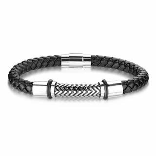 Bracelet homme cuir tress� � cylindre inox grav�