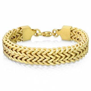 Bracelet homme double chaine � maillons en V - Dor� m�t