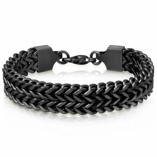Bracelet homme double chaine � maillons en V - Noir