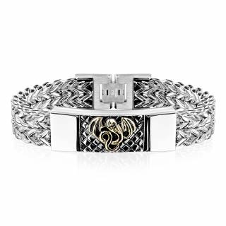 Bracelet homme double chaine � plaque dragon
