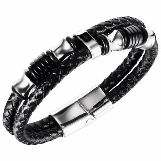 Bracelet homme double tresse cercl� de bagues en acier style m�canique