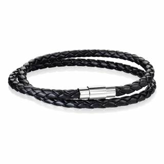 Bracelet homme double tresse similicuir cuir noire � attache m�tal