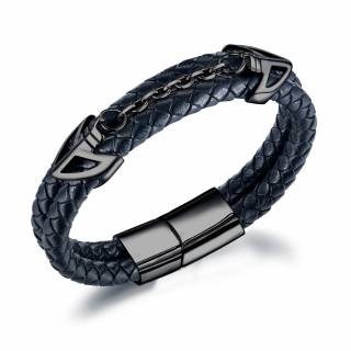 Bracelet homme double tresse similicuir � fl�ches d'acier noires