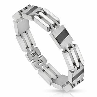 Bracelet homme en acier � mailles carr�es avec diagonales noires