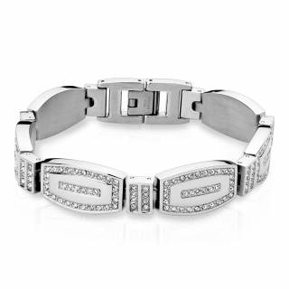 Bracelet homme en acier � maillons convexes bord�s de pierres