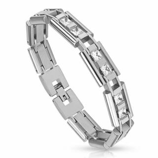 Bracelet homme en acier � maillons rectangulaires avec duo de pierres