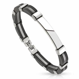 Bracelet homme en acier avec barette et rubans noirs